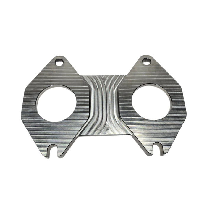 16mm billet stainless steel flange designed for 13B engines, CNC machined for precision, with mounting holes and compatible with SCH 10 2-inch pipe or 2.25-inch tubing.