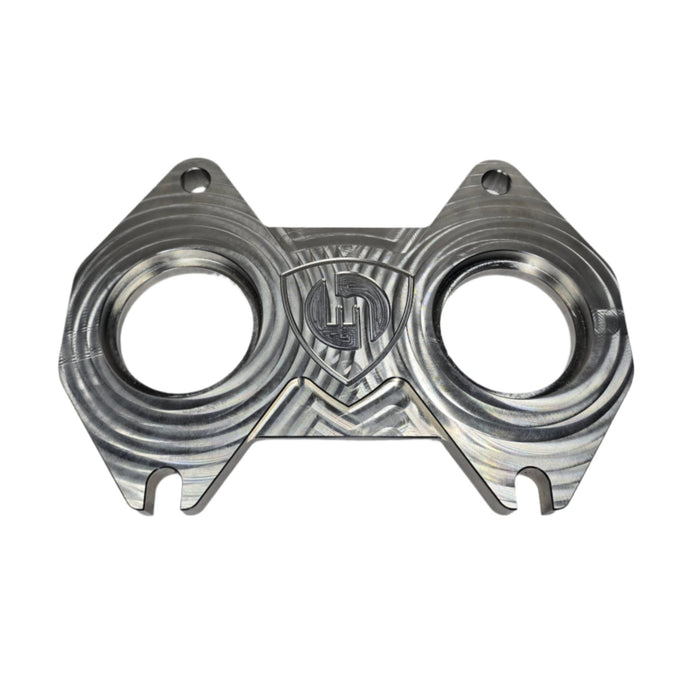 16mm billet stainless steel flange designed for 13B engines, CNC machined for precision, with mounting holes and compatible with SCH 10 2-inch pipe or 2.25-inch tubing.