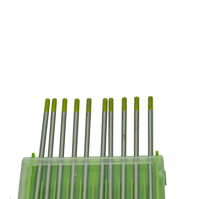 CK Worldwide LaYZr™ Chartreuse tungsten electrodes, known for their stability and versatility, are perfect for welding a wide range of alloys. Non-radioactive, they offer long life, excellent low amperage starts, and are ideal for automated or robotic applications in AC and DC welding.