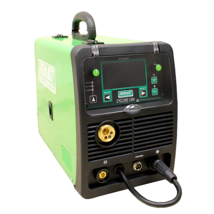 The Everlast Cyclone 140E is a cutting-edge 120V inverter MIG welder, continuing Everlast’s legacy of innovation in affordable and reliable welders. Featuring PowerSet mode for easy setup, an LCD screen for precise control over voltage and wire feed speed, and impressive portability, it’s ideal for both beginners and professionals. The Cyclone 140E offers outstanding duty cycle and power, outmatching older transformer models in its class.