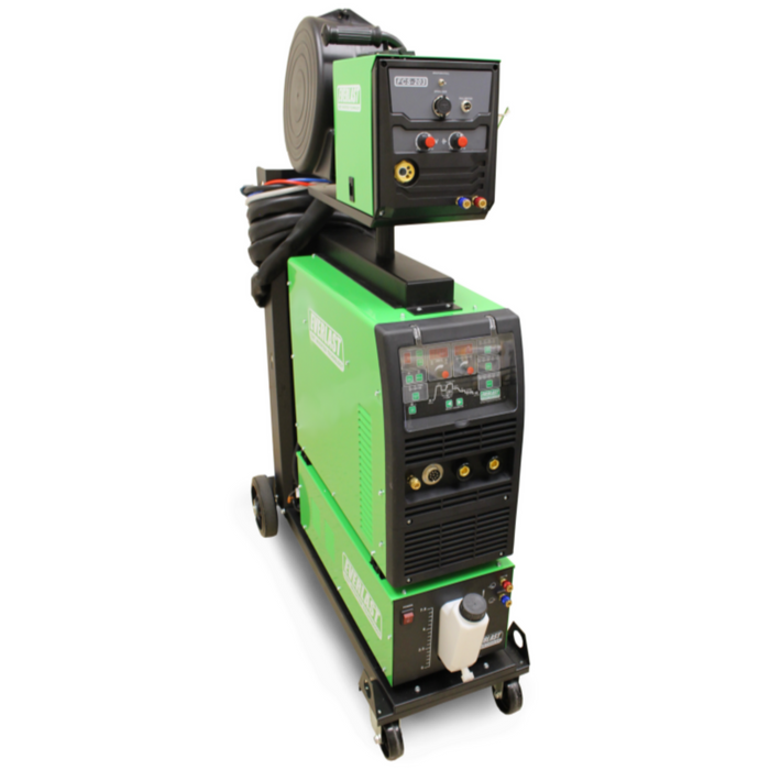 The Everlast Power i-MIG 353DPi is an advanced MIG welder with inverter-based pulse technology. It’s ideal for welding aluminum and bronze, featuring Single and Double Pulse modes for better heat control and weld appearance. With 40 pre-programmed settings, customizable programs, and a 60% duty cycle at 350 Amps, it’s perfect for professionals requiring high performance and versatility in their welding equipment.