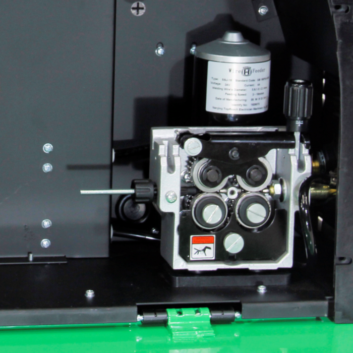 The Cyclone 253DPi Pulse MIG welder by Everlast, offering advanced single and double pulse capabilities (pulse on pulse/twin pulse) for improved weld quality and precision. The welder features a user-friendly LCD screen, multiple welding processes (MIG, Pulse MIG, Flux-Cored, DC Lift Start TIG, and DC Stick), and the new PowerSet program option for easy setup, allowing users to quickly adjust settings based on material type, wire diameter, and material thickness.