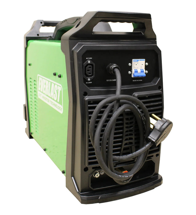 Everlast PowerTIG 210EXT TIG/Stick welder with digital microprocessor control, IGBT inverter technology, and three waveforms (Advanced Square, Soft Square, and Triangular) for enhanced arc stability. Features programmable memory, adjustable AC frequency and balance, hot start, and arc force control. Includes two pulse modes for fine control on aluminum, with a heavy-duty HF arc start design for reduced maintenance.  Ideal for both professionals and enthusiasts with intuitive setup and flexible performance.