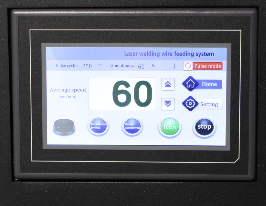 Everlast RedSabre 1500 Laser Welder with air-cooled fiber laser technology, 1500W power, and 1070 nm wavelength. Features an ergonomic gun, 240V 1-phase power, and a 10m cable. Welds, cuts, and cleans/descales. Welds steel up to .160" and aluminum up to .140", with a maximum weld of 5/32" (4mm) on mild/stainless steel and 1/8" (3.5mm) on aluminum. Includes separate wire feeder, 116 lbs base unit, and detachable touch screen controls. Portable, compact design with efficient cooling for precision welding.