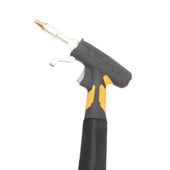 Everlast RedSabre 1500 Laser Welder with air-cooled fiber laser technology, 1500W power, and 1070 nm wavelength. Features an ergonomic gun, 240V 1-phase power, and a 10m cable. Welds, cuts, and cleans/descales. Welds steel up to .160" and aluminum up to .140", with a maximum weld of 5/32" (4mm) on mild/stainless steel and 1/8" (3.5mm) on aluminum. Includes separate wire feeder, 116 lbs base unit, and detachable touch screen controls. Portable, compact design with efficient cooling for precision welding.