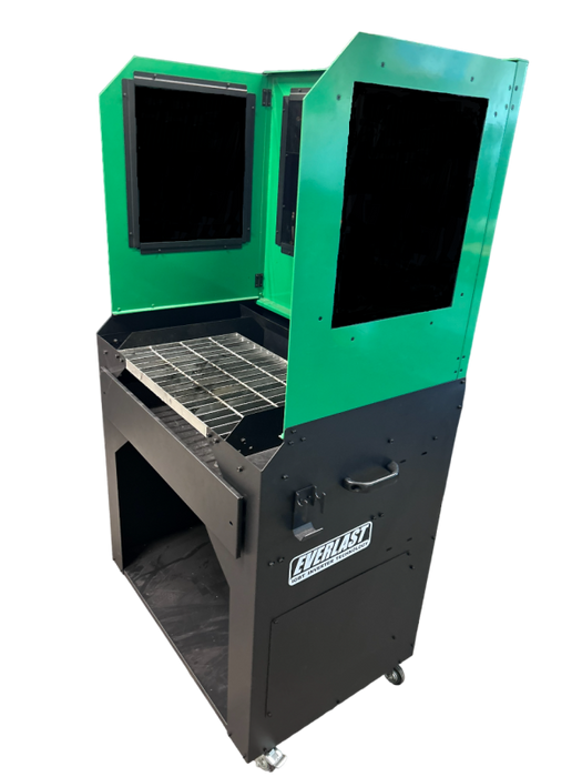 Everlast Fab-Rite professional portable welding station with integrated work surface, tool storage, and caster wheels for mobility and on-site fabrication