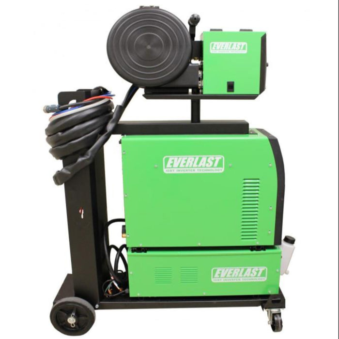 The Everlast Power i-MIG 353DPi is an advanced MIG welder with inverter-based pulse technology. It’s ideal for welding aluminum and bronze, featuring Single and Double Pulse modes for better heat control and weld appearance. With 40 pre-programmed settings, customizable programs, and a 60% duty cycle at 350 Amps, it’s perfect for professionals requiring high performance and versatility in their welding equipment.