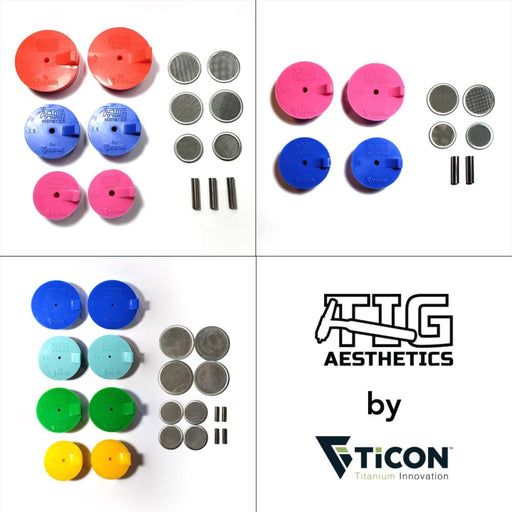 Complete Tig Aesthetics Silicone Purge Plug Kit by Ticon Industries, including high-temp silicone plugs in multiple sizes and colors, stainless steel mesh diffusers, and titanium argon inlet tubes, designed for efficient, turbulence-free back purging in manifold, header, and exhaust welding.