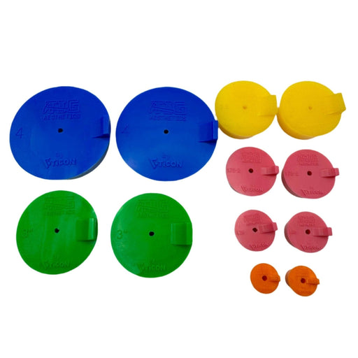 Tig Aesthetics Sanitary Silicone Purge Plug Kit by Ticon Industries, featuring high-temp silicone plugs in various sizes and colors, stainless steel mesh diffusers, and lightweight titanium argon inlet tubes for precise and efficient back purging in sanitary welding applications.