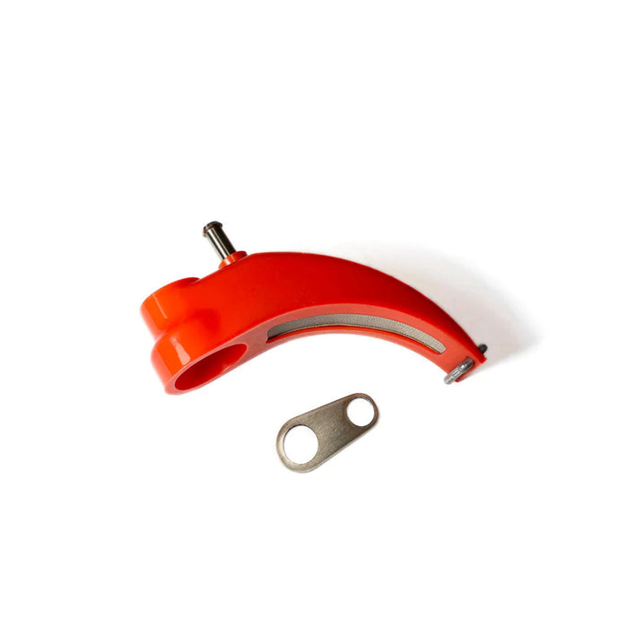 TIG Aesthetics Silicone Trailing Shield by Ticon Industries, made from high-temperature silicone, withstands heat from a #16 or 1" welding cup for 100+ amp welds. Features a built-in drag bar and multi-layer diffuser for optimal argon diffusion, especially on large tubing. Kit includes red silicone chassis, stainless steel mesh diffuser, titanium shower head diffuser, and hose retention tab. Available in 'Flat' or 'Tube' variants.