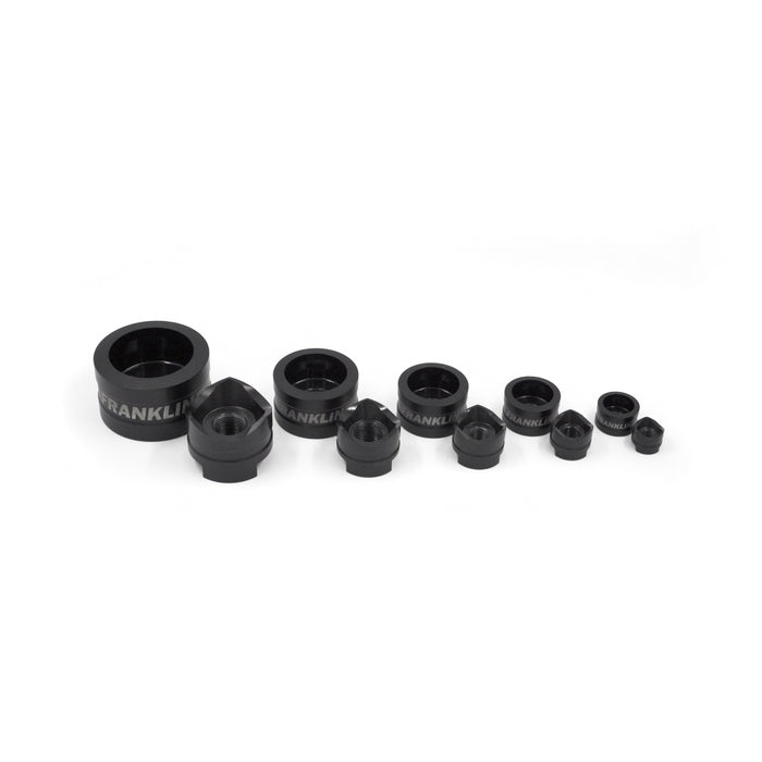 Franklin Performance Chassis Punches, made from high-strength, heat-treated alloy steel with corrosion-resistant oil impregnation. Ideal for enlarging pre-drilled holes in sheet metal. Cuts aluminium, brass, and copper up to 4mm, mild steel up to 3mm, and stainless up to 1.5mm. Available in sizes from 3/4″ to 2″.